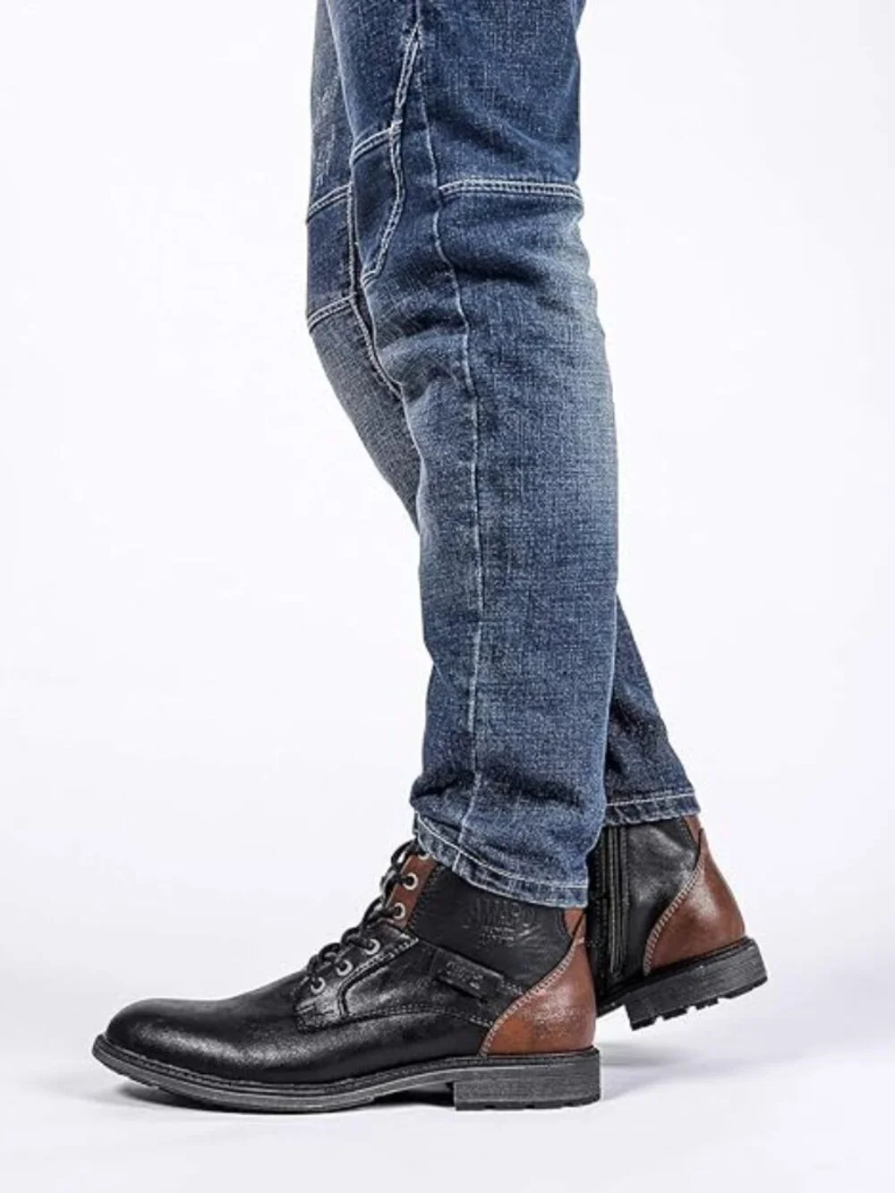 Men's Black Oxford Boots Buckle Casual Men Boots Lace-Up Side Zipper